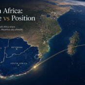 Southern Africa map showing Botswana, Namibia and South Africa within SACU, and Mauritius offshore in a regional market-entry context.